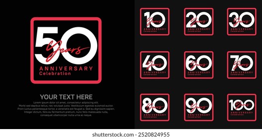 anniversary set logo style with white and red color in square for company celebration moment