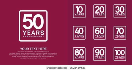anniversary set logo style with white color in square for company celebration moment