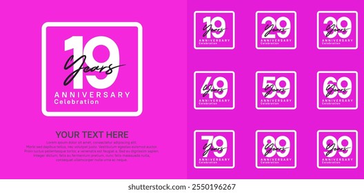 anniversary set logo style with white and black color in square for company celebration moment