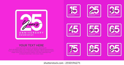 anniversary set logo style with white and black color in square for company celebration moment
