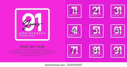 anniversary set logo style with white and black color in square for company celebration moment