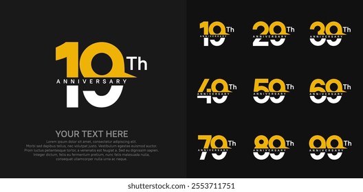 anniversary set logo style with yellow and white color for company celebration moment