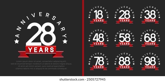 anniversary set logotype. vector design white color with red ribbon can be use for celebration