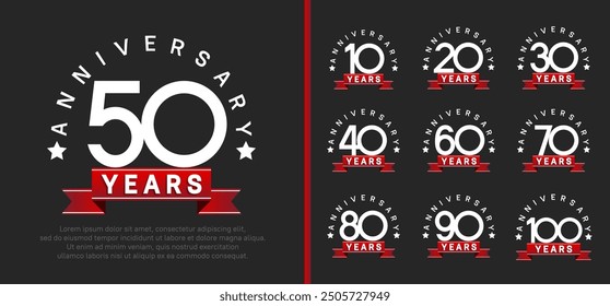 anniversary set logotype. vector design white color with red ribbon can be use for celebration