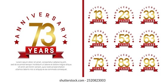 anniversary set logotype. vector design golden color with red ribbon can be use for celebration