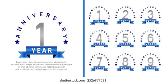 anniversary set logotype. vector design silver color with blue ribbon can be use for celebration