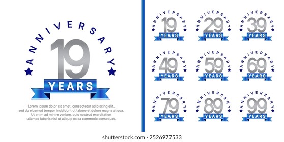 anniversary set logotype. vector design silver color with blue ribbon can be use for celebration