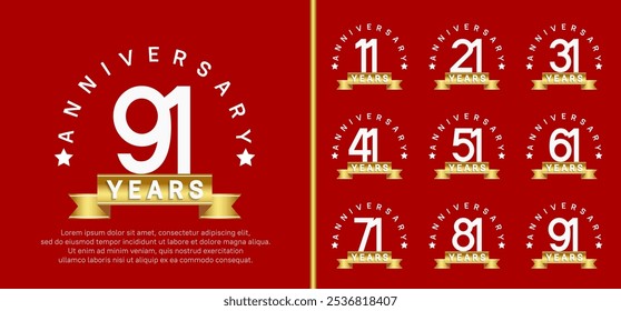 anniversary set logotype. vector design white color with golden ribbon can be use for celebration