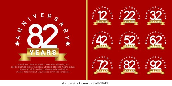 Logotipo del sistema del aniversario. El color blanco del diseño del Vector con la cinta dorada se puede utilizar para la celebración