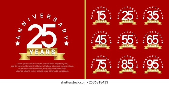 anniversary set logotype. vector design white color with golden ribbon can be use for celebration