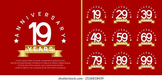 anniversary set logotype. vector design white color with golden ribbon can be use for celebration