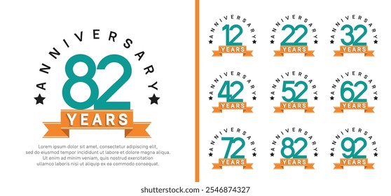 anniversary set logotype. vector design green color with orange ribbon can be use for celebration