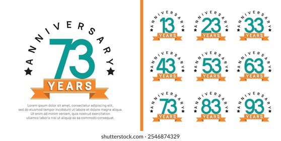 anniversary set logotype. vector design green color with orange ribbon can be use for celebration