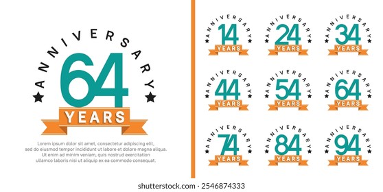 anniversary set logotype. vector design green color with orange ribbon can be use for celebration