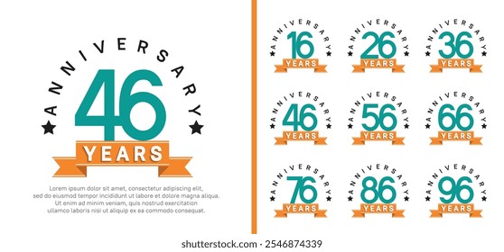 anniversary set logotype. vector design green color with orange ribbon can be use for celebration