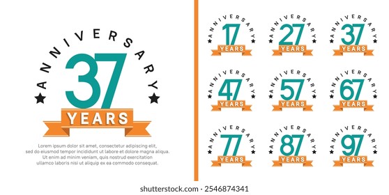 Logotipo del sistema del aniversario. El color verde del diseño del Vector con la cinta anaranjada se puede utilizar para la celebración