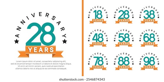 anniversary set logotype. vector design green color with orange ribbon can be use for celebration