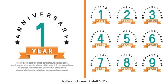 anniversary set logotype. vector design green color with orange ribbon can be use for celebration