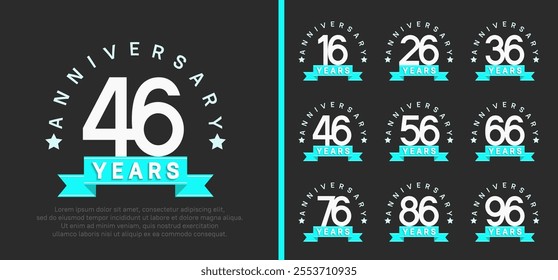 anniversary set logotype. vector design white color with blue ribbon can be use for celebration