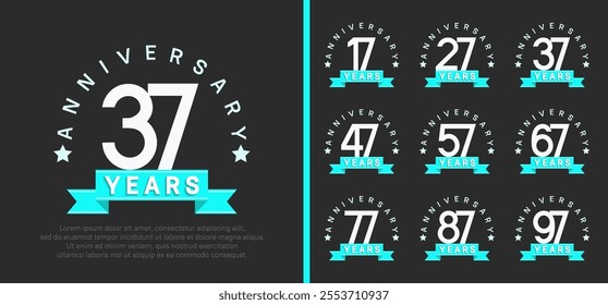 anniversary set logotype. vector design white color with blue ribbon can be use for celebration