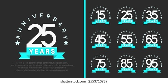 anniversary set logotype. vector design white color with blue ribbon can be use for celebration