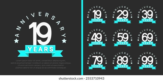 anniversary set logotype. vector design white color with blue ribbon can be use for celebration