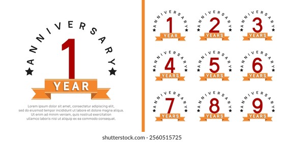 anniversary set logotype. vector design red color with orange ribbon can be use for celebration