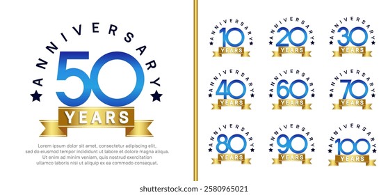 anniversary set logotype. vector design blue color with blue ribbon can be use for celebration