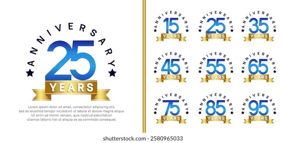 anniversary set logotype. vector design blue color with blue ribbon can be use for celebration