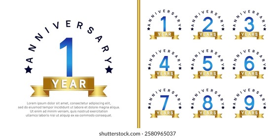 anniversary set logotype. vector design blue color with blue ribbon can be use for celebration