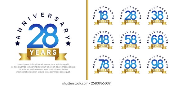 anniversary set logotype. vector design blue color with blue ribbon can be use for celebration