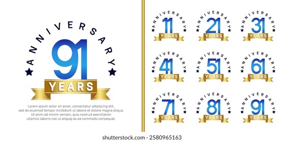 anniversary set logotype. vector design blue color with blue ribbon can be use for celebration