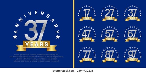 anniversary set logotype. vector design silver color with gold ribbon can be use for celebration