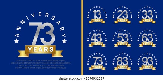 anniversary set logotype. vector design silver color with gold ribbon can be use for celebration
