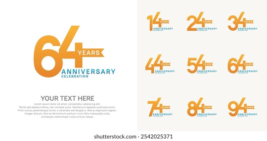 anniversary set, orange and blue color with ribbon for celebration event