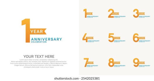 anniversary set, orange and blue color with ribbon for celebration event