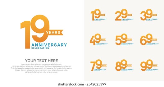 anniversary set, orange and blue color with ribbon for celebration event