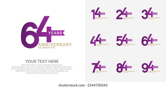 anniversary set, purple and golden color with ribbon for celebration event