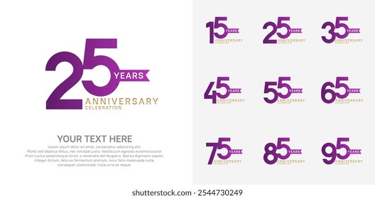 anniversary set, purple and golden color with ribbon for celebration event