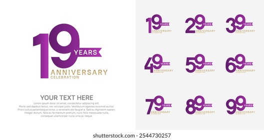 anniversary set, purple and golden color with ribbon for celebration event