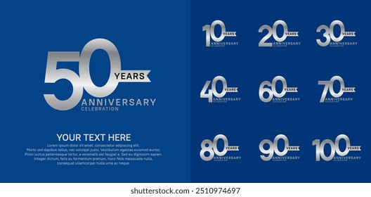 anniversary set, silver color with ribbon for celebration event
