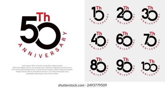 conjunto de aniversario diseño de Vector con color negro y rojo para el momento de celebración