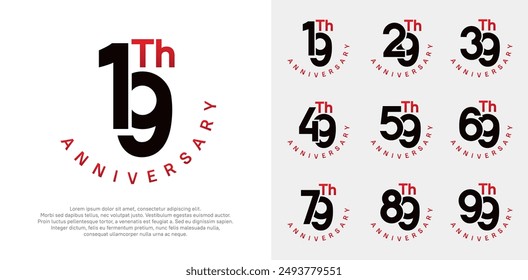 conjunto de aniversario diseño de Vector con color negro y rojo para el momento de celebración