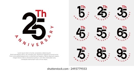 anniversary set vector design with black and red color for celebration moment