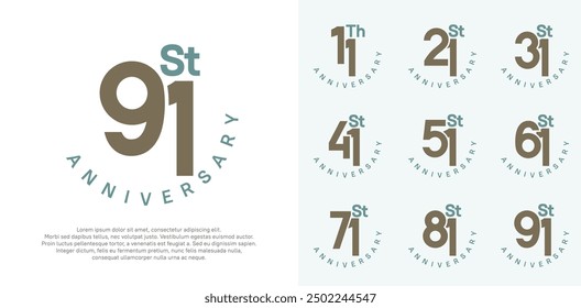anniversary set vector design with brown and green color for celebration moment