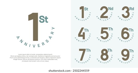 Diseño de Vector de conjunto de aniversario con color marrón y verde para el momento de la celebración