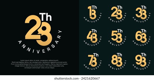 anniversary set vector design with flat gold and silver color for celebration moment