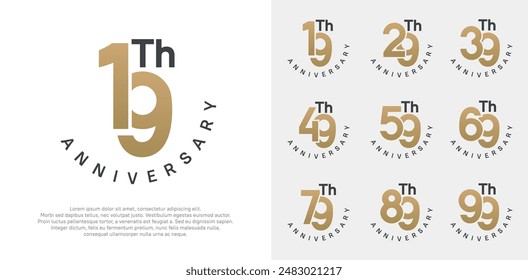 diseño de Vector de conjunto de aniversario con color dorado y negro para el momento de celebración