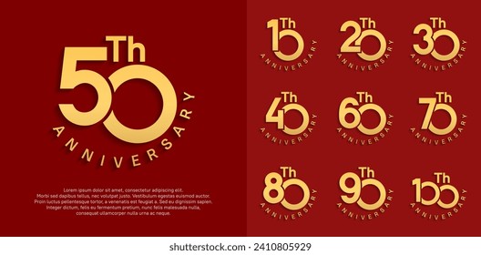 diseño vectorial de conjunto de aniversario con color dorado para momento de celebración