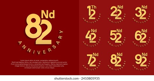 anniversary set vector design with golden color for celebration moment